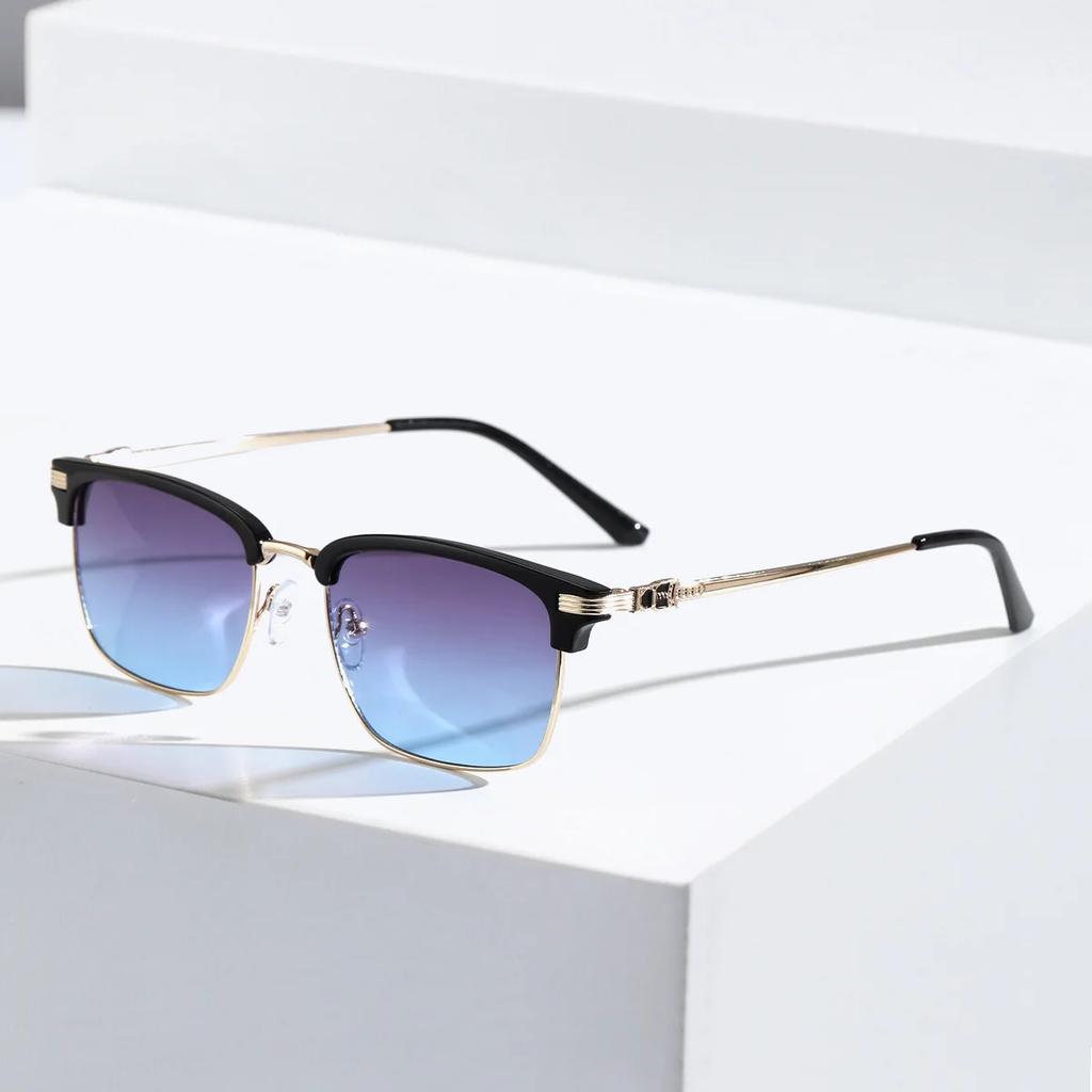 Trendy Square Sunglasses Women Men Vintage Half Frame Gradient Lens Sun Glasses for Men Outdoor Sport Eyewear UV400