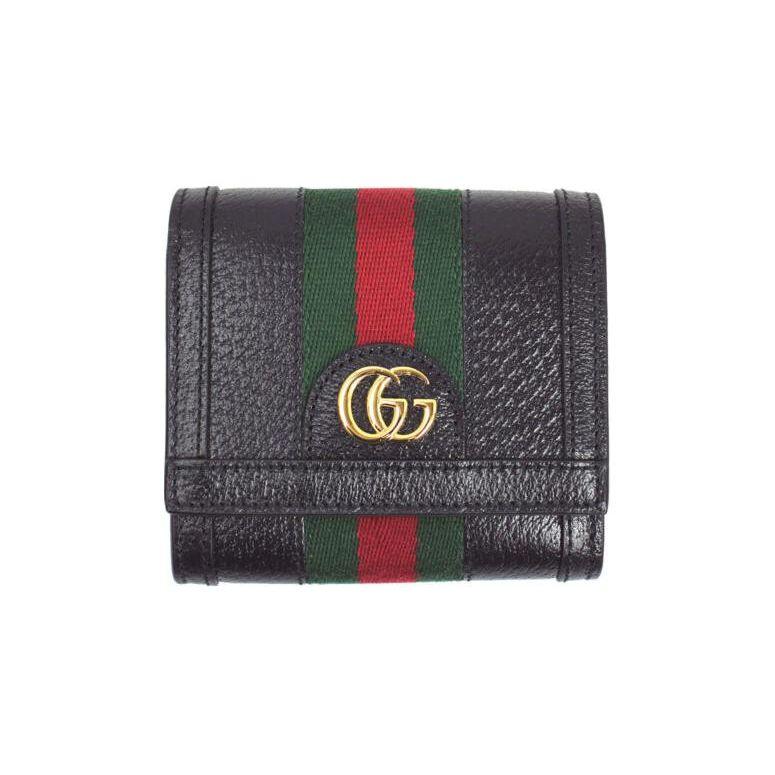 Gucci Кошелек женский Ophidia, полосатый, двойного сложения, из канваса и кожи, черный 719887-DJ2DG-1060