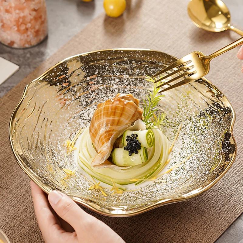 Творческие керамические миски в форме листьев лотоса, легкие, роскошные, ресторанные, салатницы, десертные, ретро, изысканные, фруктовые тарелки, бытовая посуда