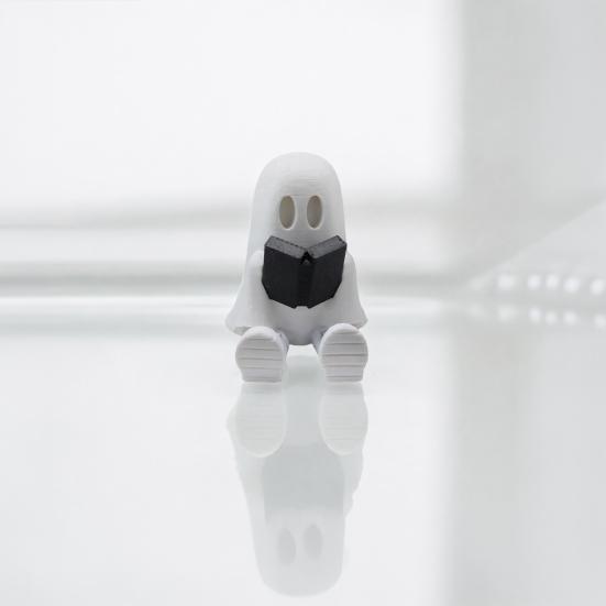 Nostalgie Ghost Reading Book Figurine, 3D Printed Cute Statue with Movable Joints, Halloween Mini Decorative Ornament for Bookshelf, Desktop Decor