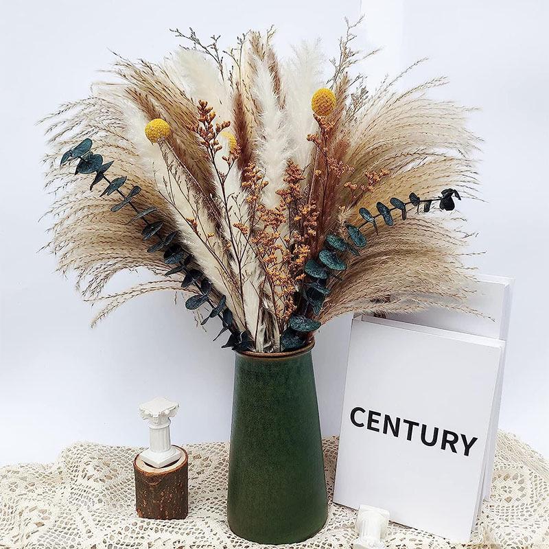 Nordic Style Dried Flower Bouquet: Mixed Arrangement with Small Reeds, Bunny Tail Grass, and Duster for Home Decoration.