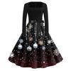 Women's Fashion Casual Square Neck Slim Christmas Printed Long Sleeve Dresses