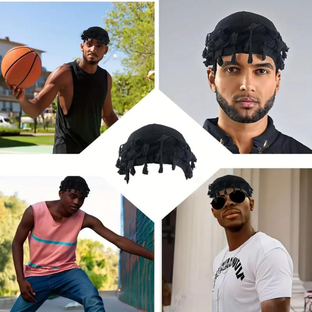 Tassel Durag Satin Lined Skull Cap, Soft Cotton Pirate Head Wrap, Adjustable Fringe Tassel Bandana, Hip Hop Hair Protection Bonnet for Men Women