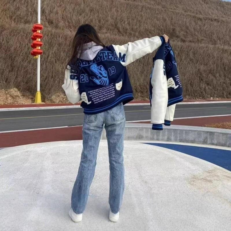 Vintage Streetwear Baseball Jacket Men Women Embroidered Slim Fit Short Outerwear Fall Casual