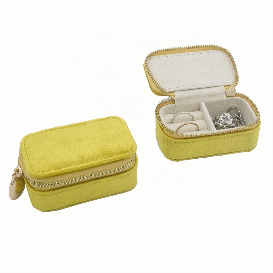 Hot Sale Mini Portable Jewelry Storage Packaging Boxes Pu Leather Velvet Ring Travel Display Zipper Cases