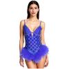 Womens Shiny Rhinestone Feather Leotard Deep V Neck Adjustable Spaghetti Straps Strappy Back Bodysuit
