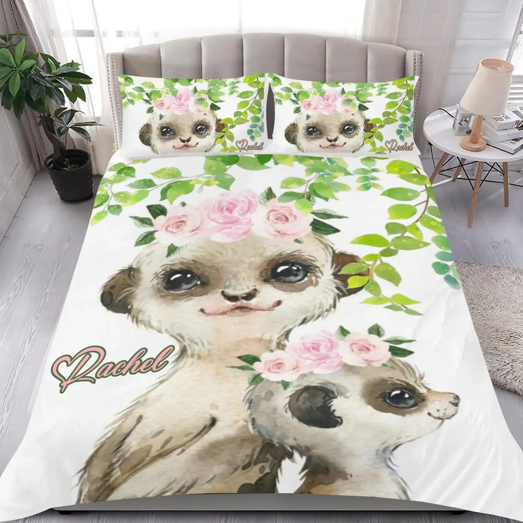 Custom Name Duvet Cover Set Cartoon Animals Unicorn Bedding Set Twin Full Queen King For Kids Girls Boys Birthday Wedding Gifts