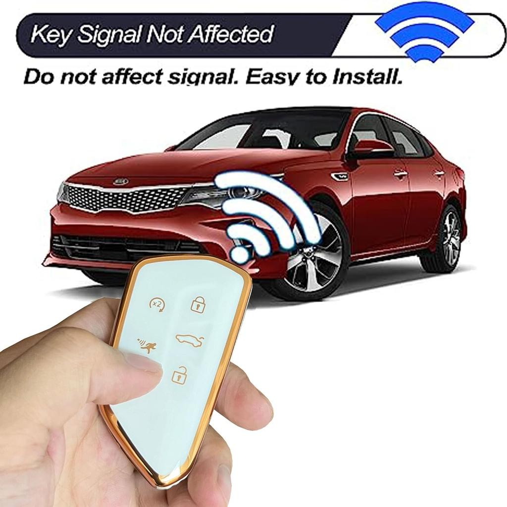 For VW Volkswagen Key Fob Cover Key Fob Shell With KeyChain Fit For VW ID4 ID3 MK8 Golf GTI Skoda Octavia Smart Key (Gold-White)
