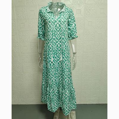 Элегантные свободные повседневные платья с v-образным вырезом и принтом, женское платье большого размера с длинным рукавом для женщин, модное элегантное винтажное женское платье больших размеров 24220