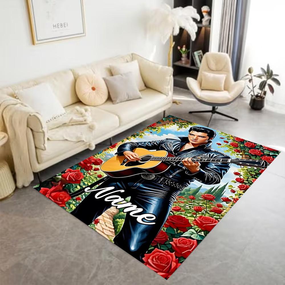 Rock 'n' Roll Legend Roses Personalized Text Area Rug Perfect for Playrooms Dormitory Living Rooms Foyer Antislip Carpet Anime Office Decor