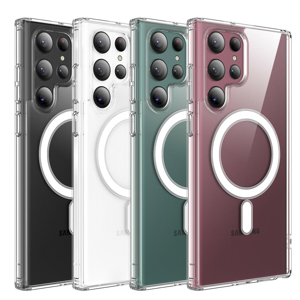 Магнитный чехол для Samsung Galaxy S23 Ultra Magsafe, чехлы для Samsung S22 Plus, силиконовые прозрачные чехлы с беспроводной зарядкой