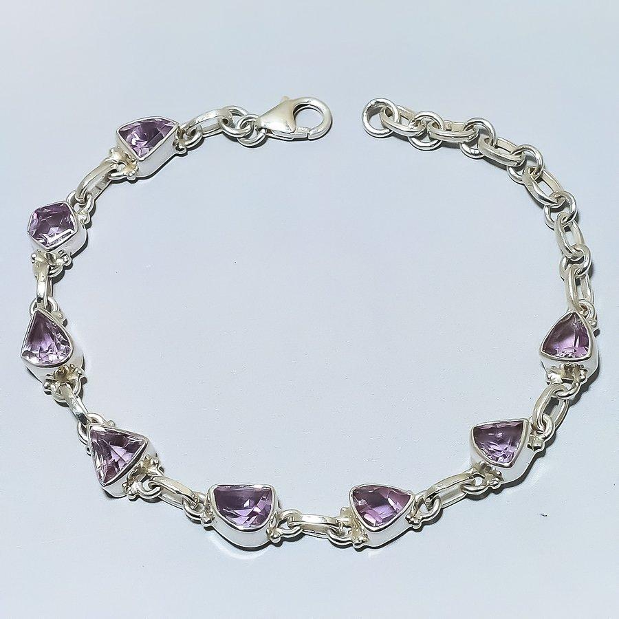 Natural Pink Amethyst Gemstone 925 Solid Sterling Silver Gift Bracelet 7-8" D2i96