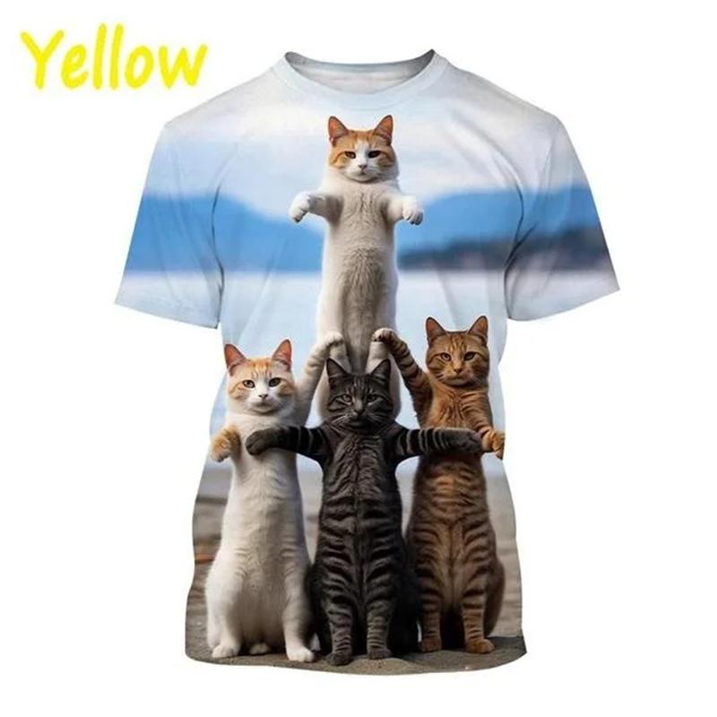 2024 Новая модная футболка с принтом кота для мужчин и женщин с коротким рукавом, забавные футболки с принтом животных, детская футболка большого размера Harajuku