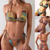 2025 European & American Women's Print Sexy Backless Double Tie Bikini Swimsuit
