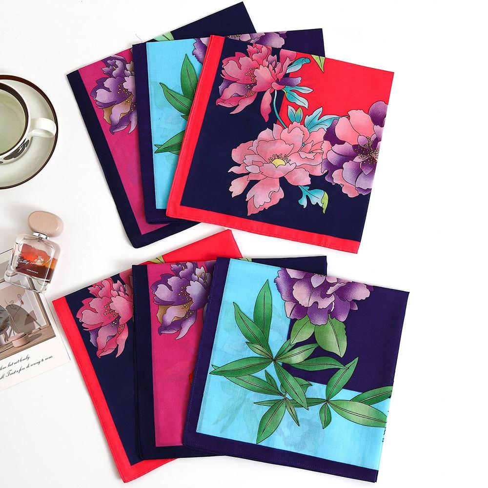 3 шт. Женские цветочные платки из чистого хлопка, тонкие, мягкие и удобные, впитывающие пот, с ручным подарком, 43 см