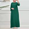 Rochie plisată cu mânecă lungă și lejeră, casual, cu guler rotund, stil feminin