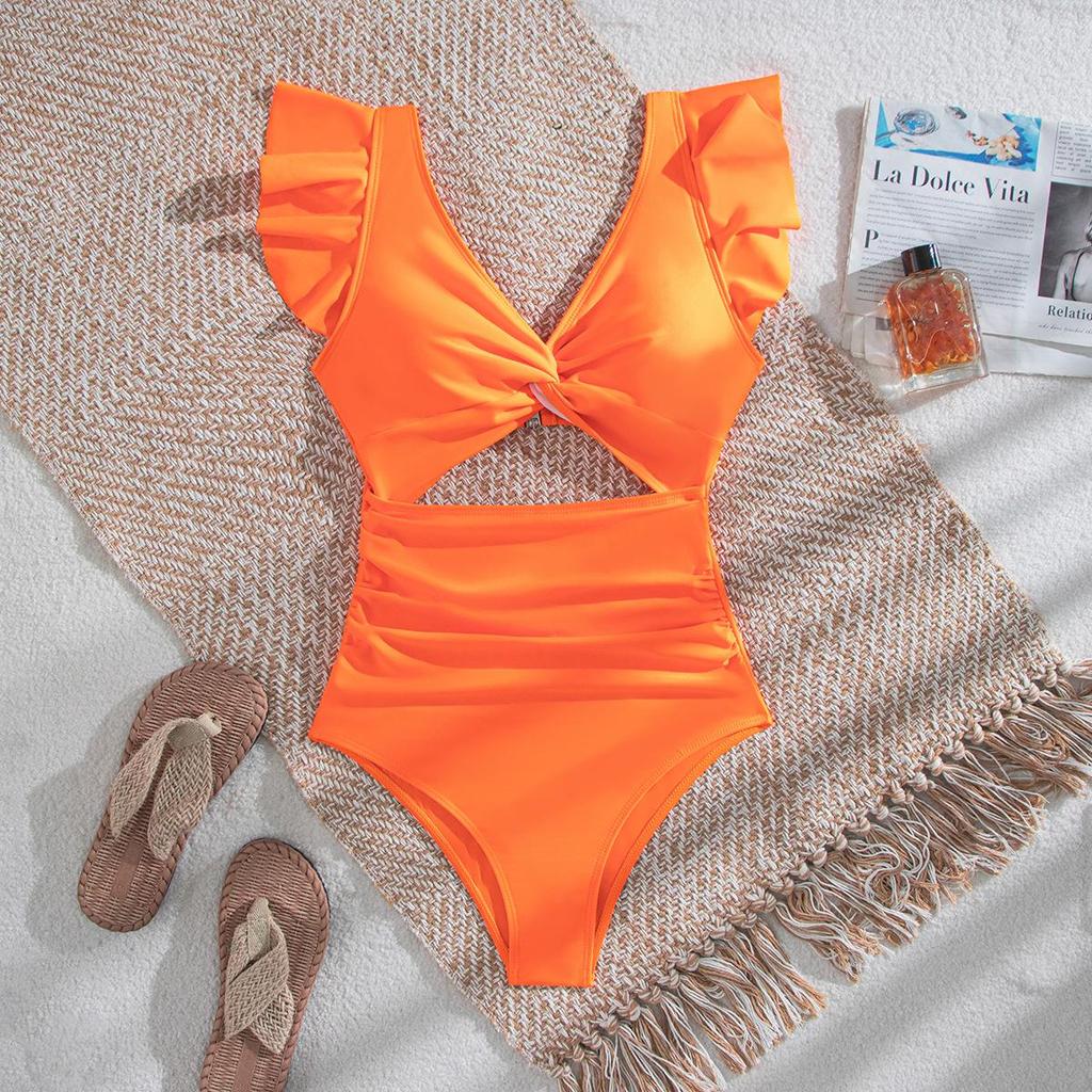 Women's Ruffle Backless High-Waist Slimming One-Piece Bikini Swimsuit