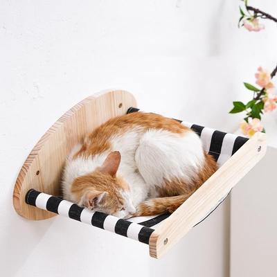 Настенная гамак-полка для кошек - Полка-лежанка для крупных кошек из массива дерева - Полки-когтеточки для лазания - Полосатая мебель для кошек для сна