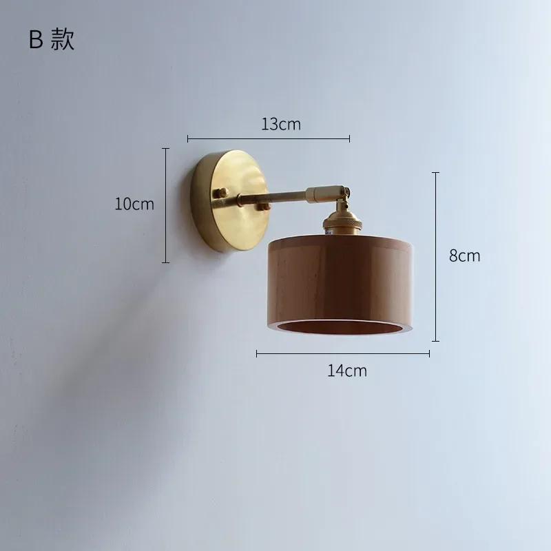 Modern Walnut Wooden Wall Light Fixtures Adjustable Up Down Bedroom Stair Beside Lamp Nordic Copper Wandlamp Luminaira