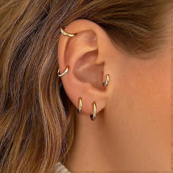 Cterwk 8 Pairs 316L Surgical Stainless Steel Stud Earrings Hoop Earrings for Women Men 14K Gold Plated Flat Back CZ Earrings Set