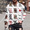 Retro Round Neck Long Sleeved T-shirt 3D Digital Print Men's Loose Comfortable Casual Poker Pattern Top T-shirt