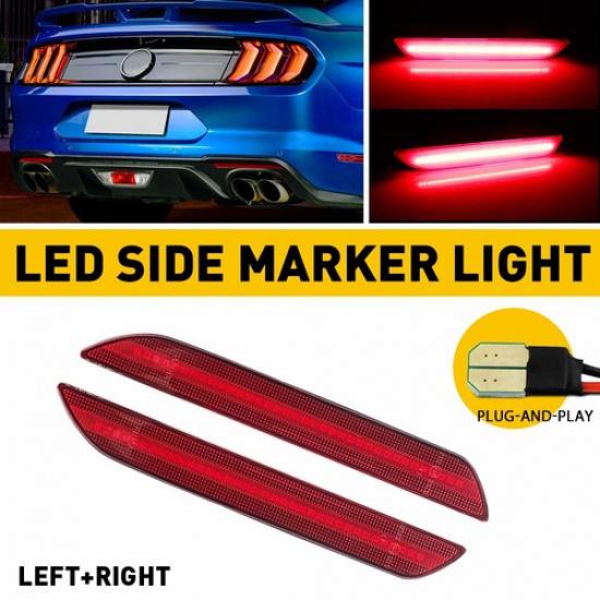 2Pcs Rear Red Fender / White LED Side Marker Light For 2015- Ford Mustang