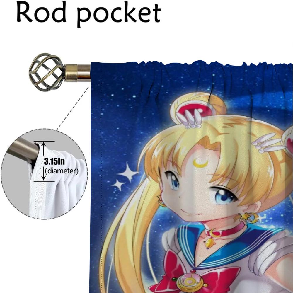 SailorS Moon Anti-mosquito Curtains 2 Pieces Modern Living Room Curtains for Camera Halloween Decoration Window Curtain Shades