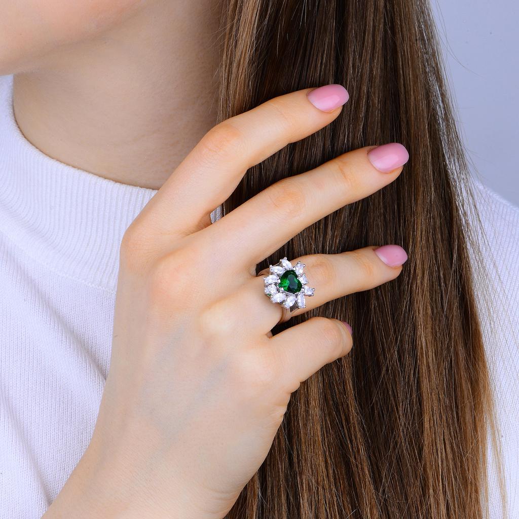 Комплект серебряных украшений с изумрудным камнем, серьги с изумрудным камнем в форме сердца, колье и кольцо с цирконами, комплект ювелирных изделий для повседневного ношения, идея подарка для нее