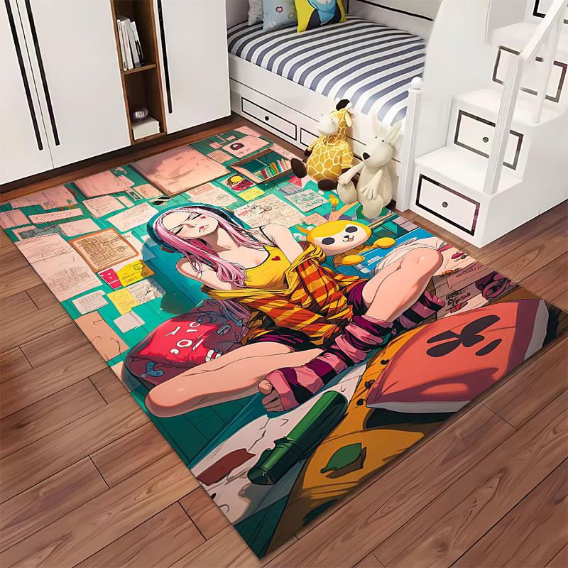 Colorful Anime Girl in Room suitable as a non-slip mat for the living room or bedroom sofa