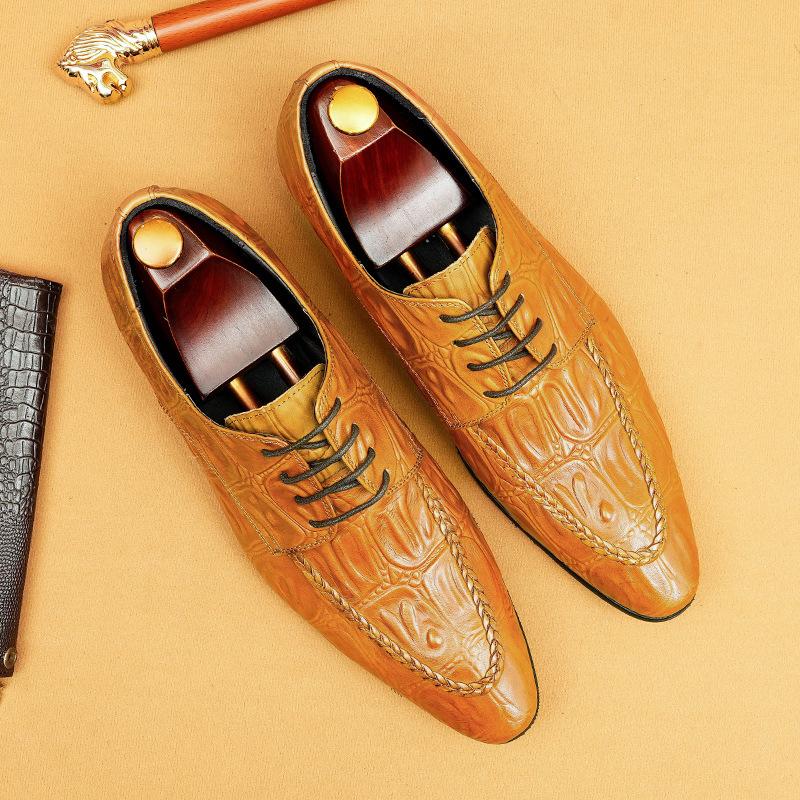 Кожаные туфли мужские британские трендовые свадебные деловые повседневные туфли из натуральной кожи с крокодиловым узором мужские туфли дерби ручной работы мужские туфли