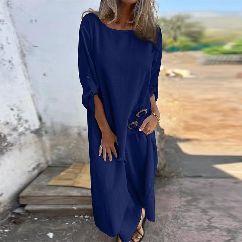 Свободные брюки нестандартной формы с пряжкой на поясе, женский повседневный комплект из двух предметов, круглый вырез, однотонный халат, прямые брюки в стиле Харадзюку