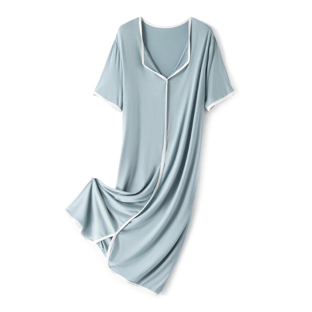 Женское модальное летнее платье - С коротким рукавом, Однотонное, Свободного кроя, Универсальное для дома или улицы