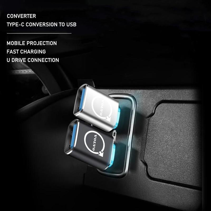 Type C To USB Port Converter Car Charging Cable Adapter For Volvo XC90 V90 V60 XC60 V40 S80 S60 S90 C40 XC40 V70 XC70 C30 C70