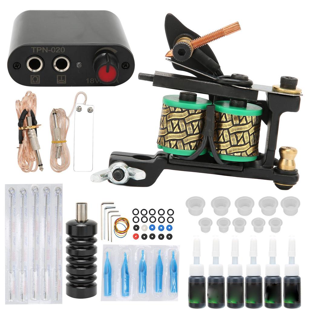 WSTZ0803‑20 Tattoo Coil Machine Black Mini Tattoo Power Supply Set for Beginners Professionals