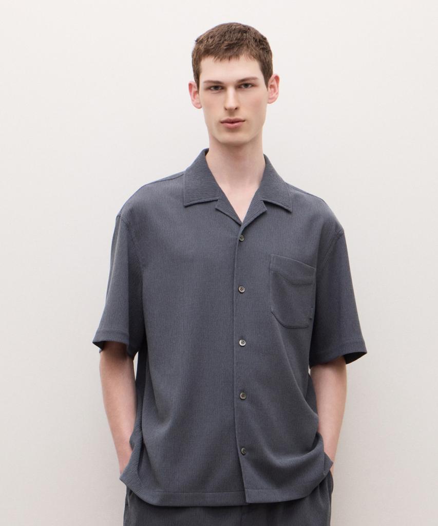 Jilseutyueoteunyuyogmaen Solid Pleated Short Sleeve Shirt - Gray (Jnsh6B502G2)