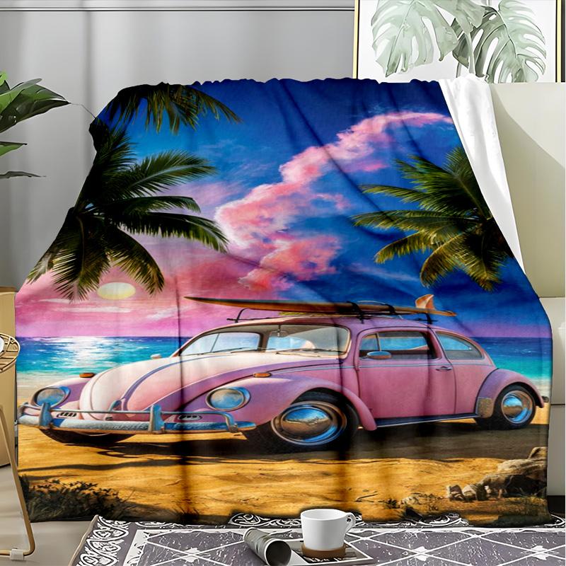 Beach Dirt Bike Vacation Scenery Fleece Printed Flannel Blanket, Warm Soft Throw Sofa Bed Blanket