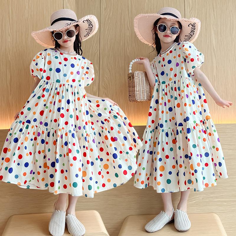 Fashion Summer Girls Dress Dot Beach Long Dress For Girl Bohemia Children Princess Loose Dresses Costume Teen 8 10 12 14 Y