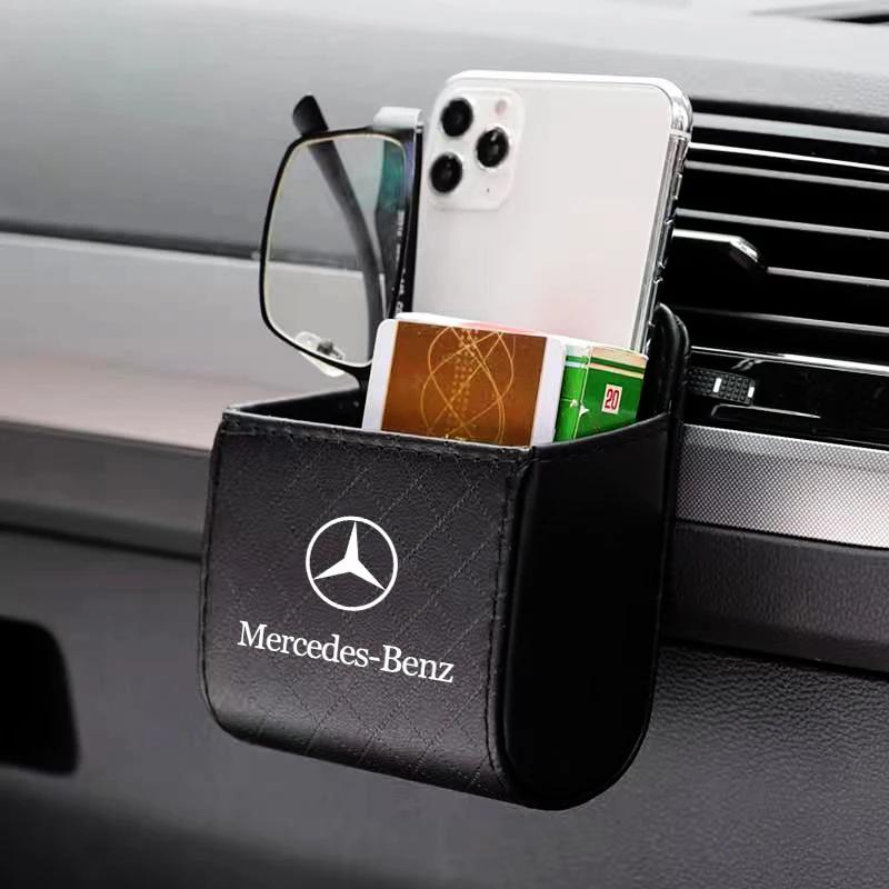 CRY1 Car Interior Storage Bag Air Outlet Debris Bag Hanging Organizer Box Stickers For Mercedes Benz A200 A180 W177 CLA GLA AMG A C E