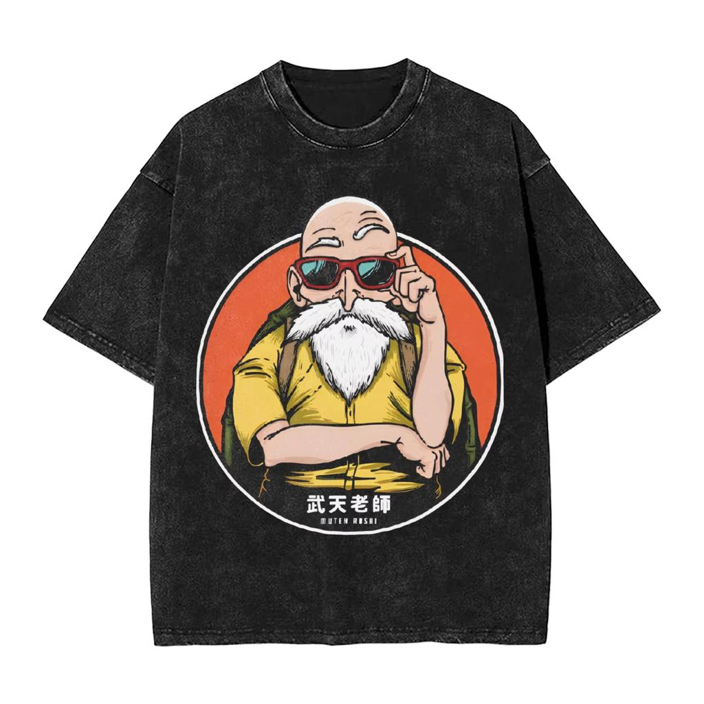 Япония Аниме Мастер Роши Dragon Ball Графический Принт Футболка Мужская Женская Винтажная Стирка Хлопок Хай-стрит Мода Свободная Повседневная Оверсайз Летняя Новая Футболка