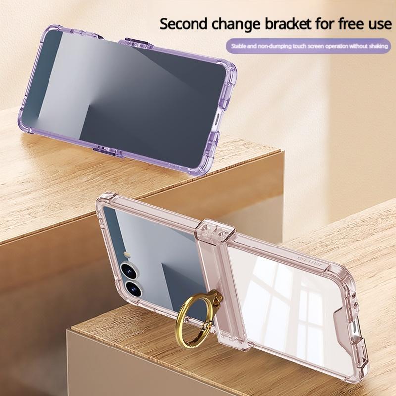 Чехол для Samsung Z Flip 7 6 5 Z Flip7FE с держателем-кольцом и защитой шарнира, прозрачный, противоударный, с прозрачной задней крышкой
