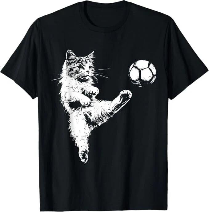 Funny Cat Soccer Ball Graphic T-Shirt