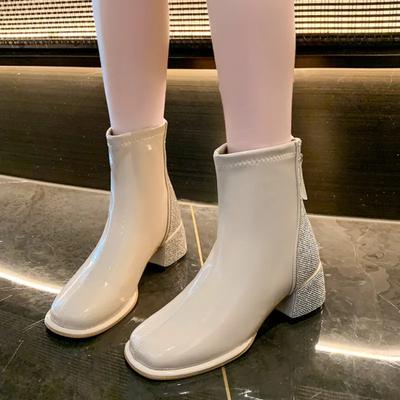 Короткие ботинки 2024 года, новые роскошные женские ботильоны со стразами и низким каблуком, ботильоны из искусственной кожи высокого качества, весна-осень, Botas Mujer