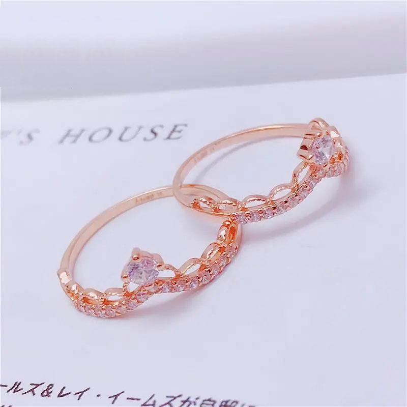 Кольцо с золотым покрытием Rose Gold, Корона с французской микро-инкрустацией опалом, Простое, женское, чистое, шикарное, дизайн