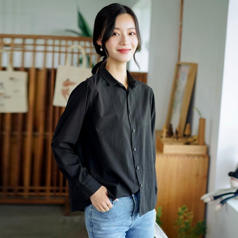 Women's 1116 autumn new long-sleeved shirt women's solid color loose simple casual women's white shirt wholesale
