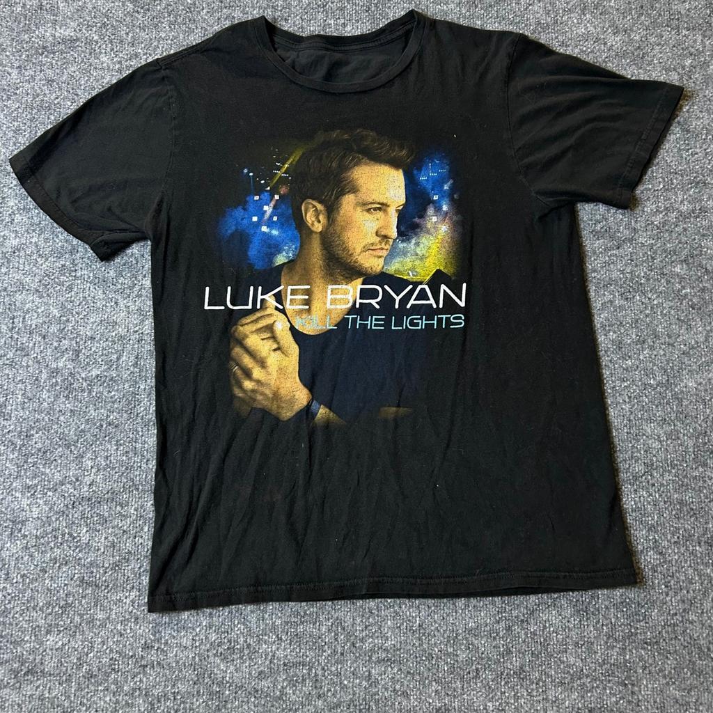 Luke Bryan T-Shirt Mens Size L Black Kill The Lights Tour Graphic Concert Tee