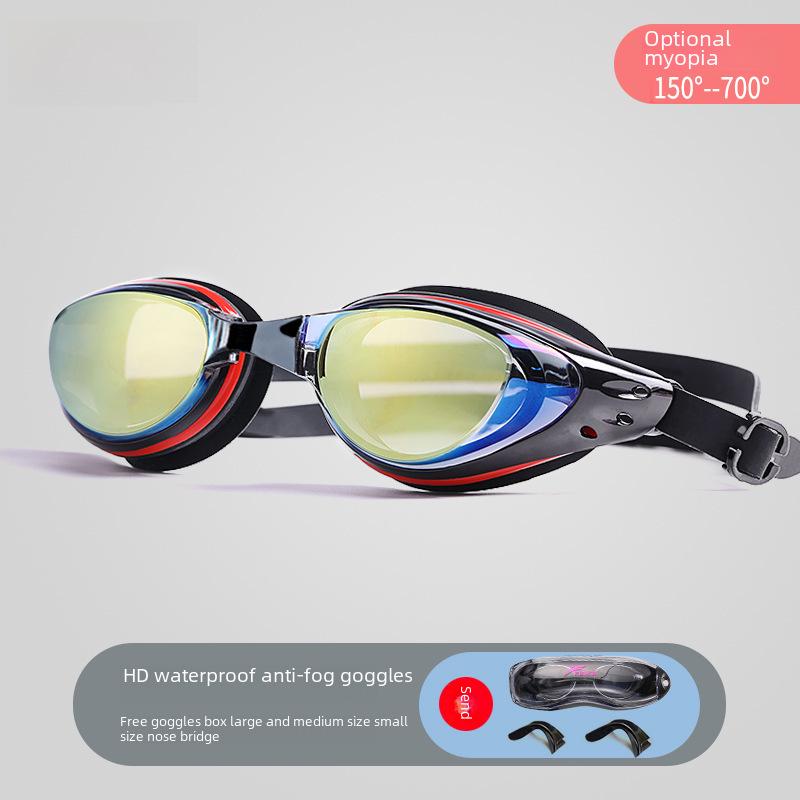 Женские очки для плавания с высокой четкостью для близорукости с набором шапочек — водонепроницаемые, с защитой от запотевания, большая оправа для мальчиков и детей