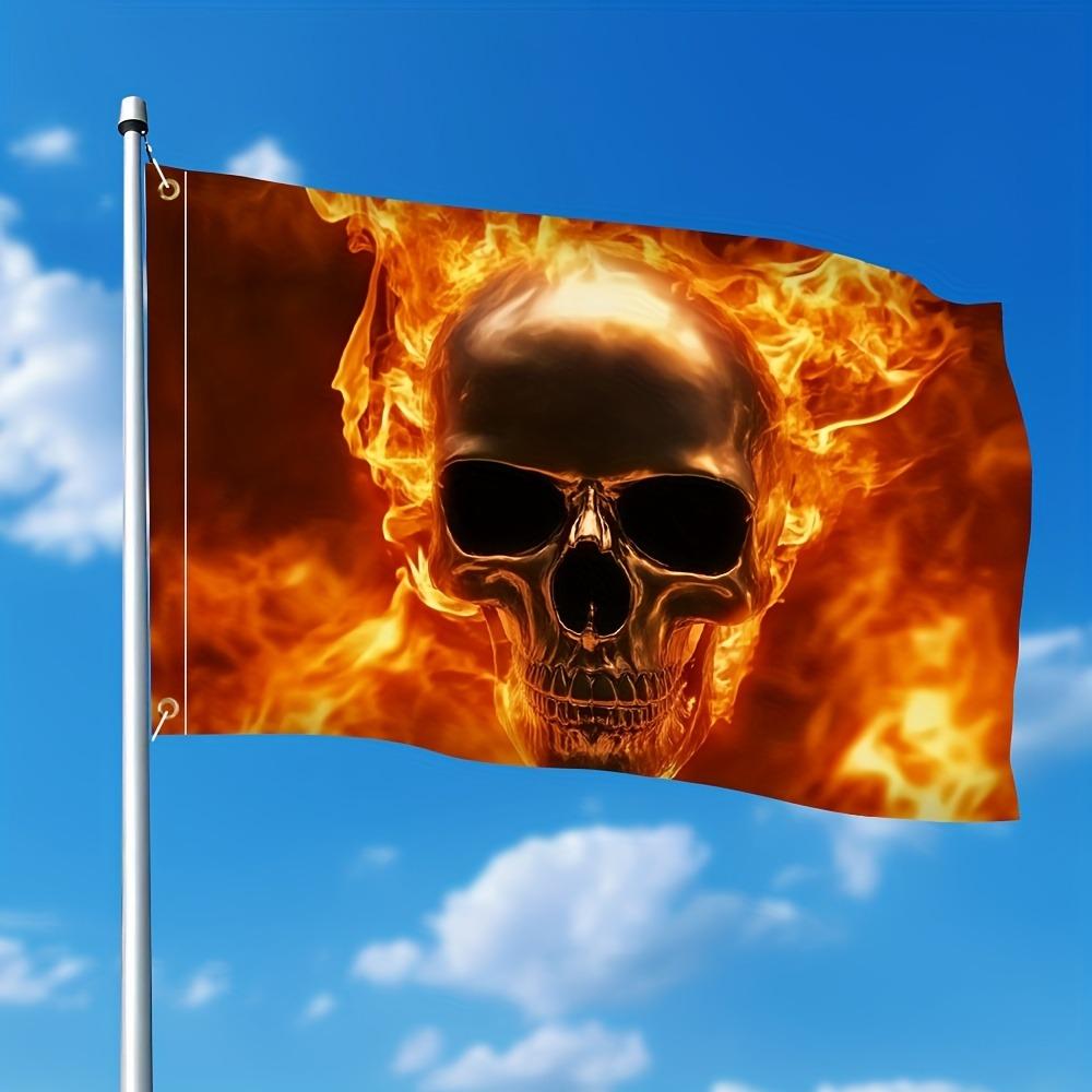 1pc Flame Skull Polyester Flag - Vivid Flame Design for Indoor and Outdoor Use, Ideal for Gardens, Parties, Weddings, Birthdays, and Home Decor, Garde