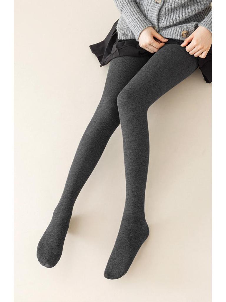 High-Waisted Gray Leggings with Velvet Lining for Spring & Autumn - Women's Belly-Tightening Pants with Non-Slip Design