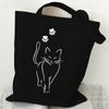 Fashion Canvas Tote Bag Cup of Black Cat Print Large Capacity Teen Shoulder Shopping Bag Cartoon Fashion Kitten Women's Handbags