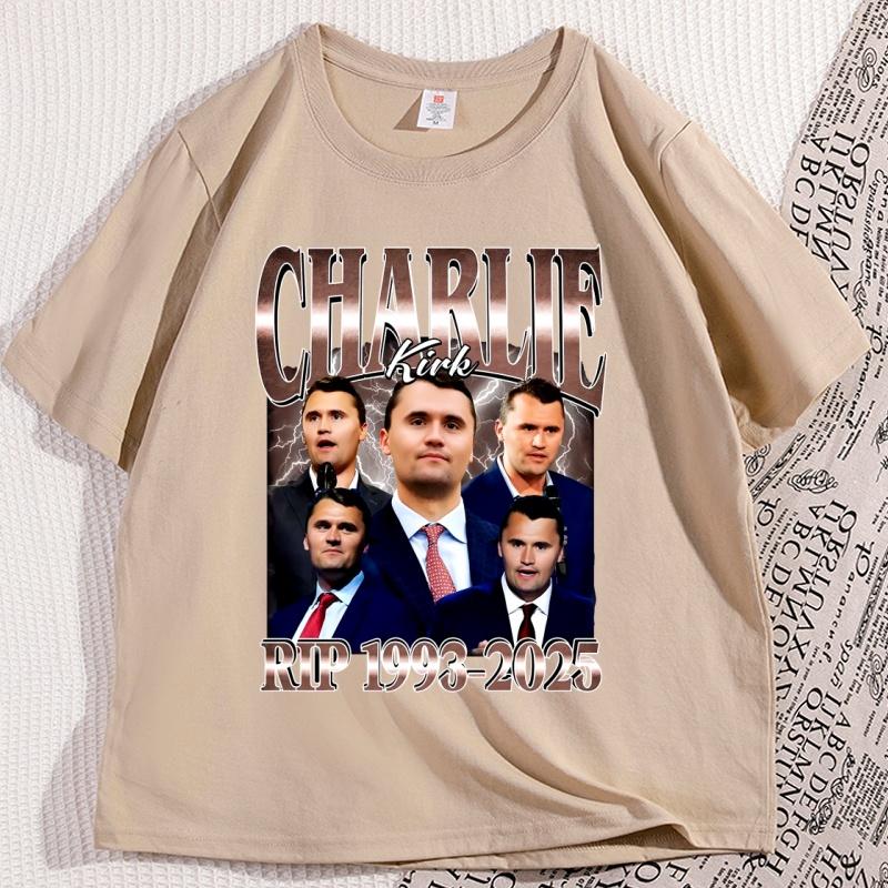 Charlie Kirk Printed Graphic T Shirt Short Sleeve Charlie Kirk Rip 19932025 Tshirt Funny Vintage Tee Unisexs Designer Clothing